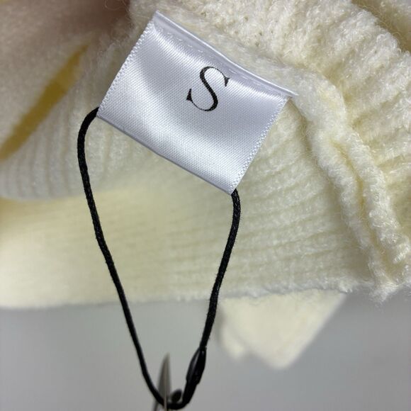 Women’s Cream Sweater Sz S Cozy Oversized Cropped Ribbed Knit V Neck Preppy NWT - Picture 8 of 10
